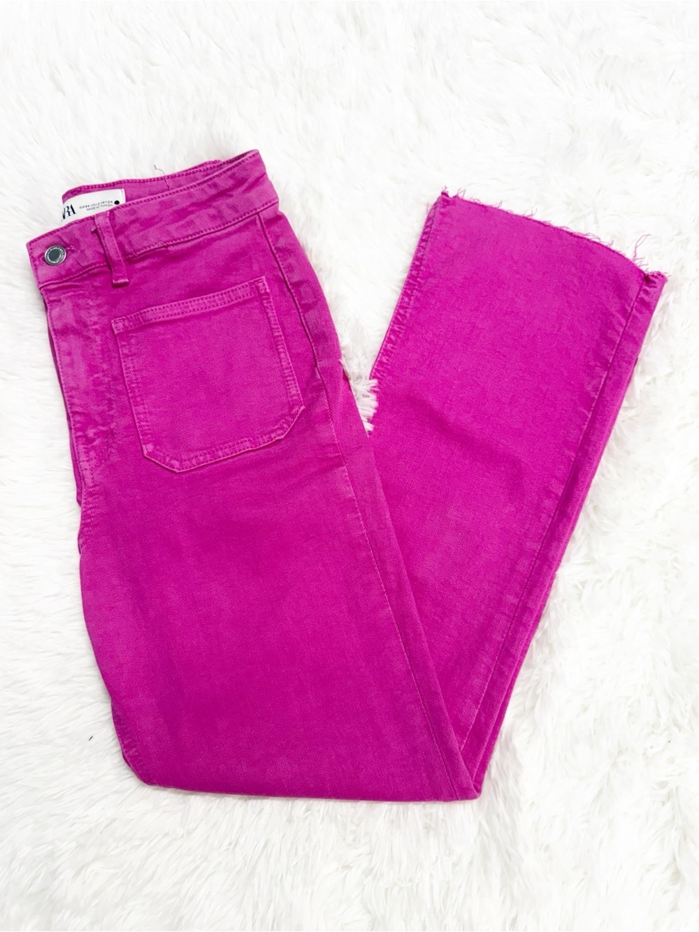 Zara Pink Sailor Cropped Flare Jeans Raw Hem Size 2